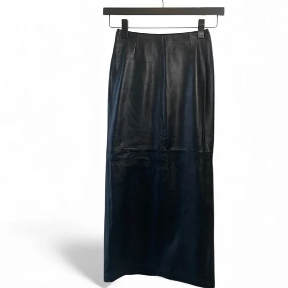 Danier Black Italian Leather Maxi  Skirt, Fully Lined, Kick Slit - Picture 3 of 11